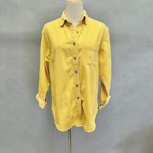 Lands End Yellow Sun Washed Button Up Shirt Women's Size Medium 10-12‎